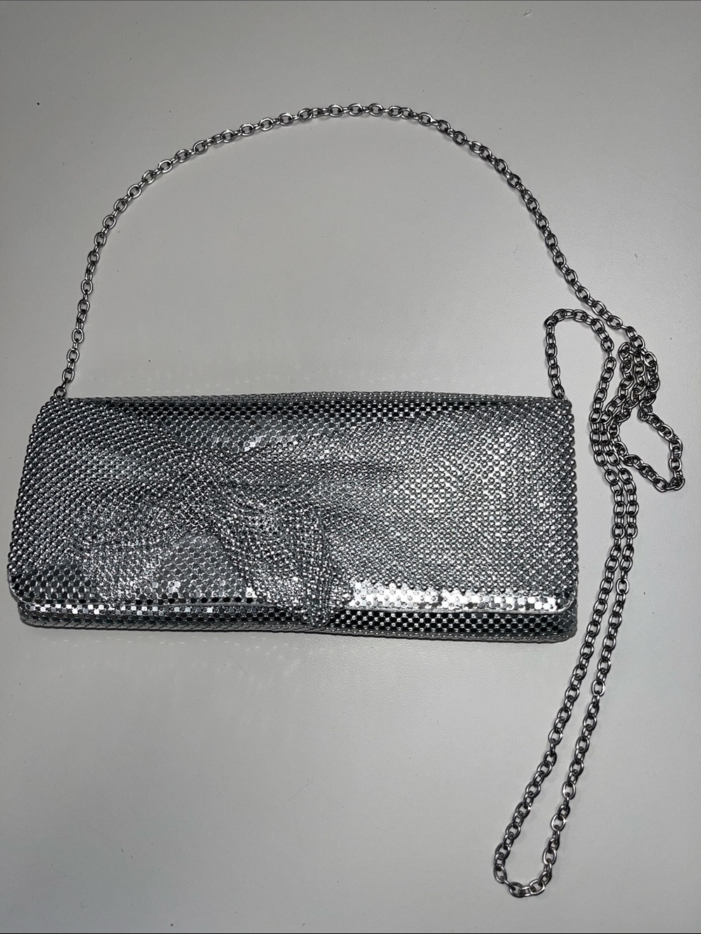 Jessica McClintock Silver Mesh Chain Clutch